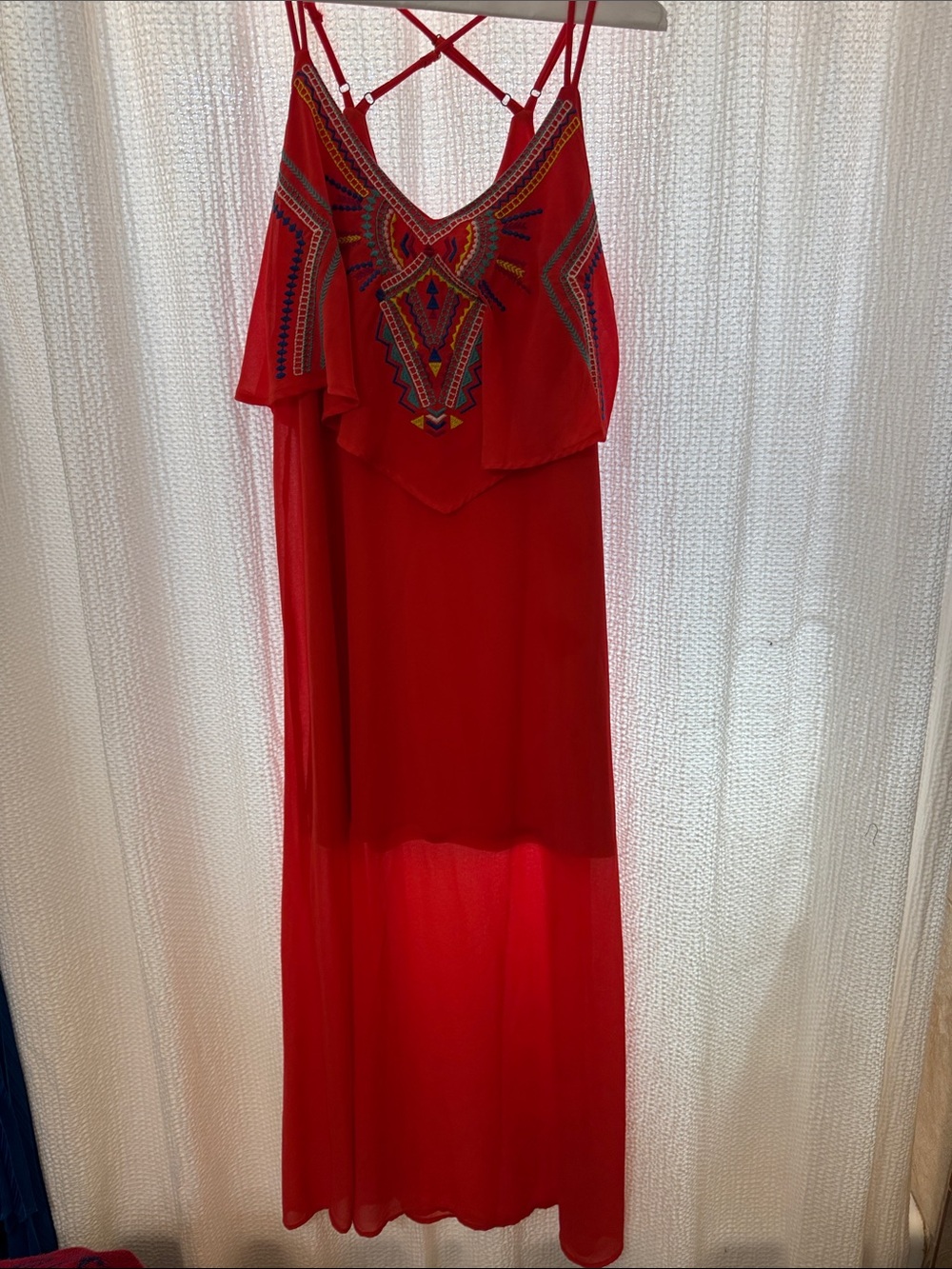 Xhilaration Red Embellished Maxi Dress with Strappy Back